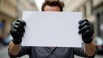 Protester Holding Blank Sign During Demonstration photo