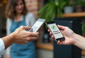 Payment successful confirmation on tablet screen, indicating the completion of an online transaction. photo