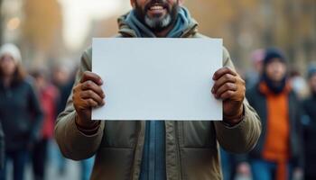 Protester Holding Blank Sign During Demonstration photo