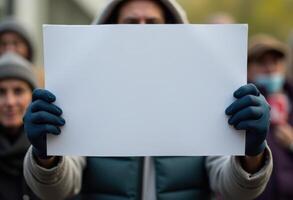 Protester Holding Blank Sign During Demonstration photo