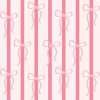 Coquette seamless pattern pink ribbon bow on striped background Trendy aesthetic pattern drawing vector