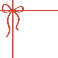 Red ribbon bow on the left of a long straight piece of ribbon and a vertical piece to be used as a border for a birthday or Christmas banner, border isolated vector
