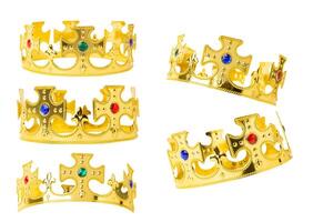 Set of Realistic Golden Crown isolated on white background with clipping path photo