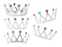 Set of Realistic Silver Crown isolated on white background with clipping path photo