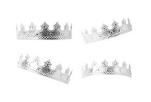 Set of Realistic Silver Crown isolated on white background with clipping path photo