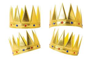 Set of Realistic Golden Crown isolated on white background with clipping path photo