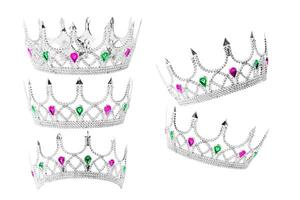Set of Realistic Silver Crown isolated on white background with clipping path photo