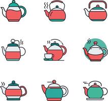 Coffee and Tea line icons. Cappuccino, Teapot and Coffeepot. Coffee beans linear icon set. Quality line set. vector