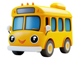 Cute 3D Render of a Stylized Yellow School Bus with happy face isolated on transparent background png