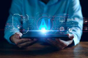 Development of artificial intelligence, AI. business people experience brain function, artificial intelligence algorithms, new generation of connected and innovative technologies, machine learning. photo