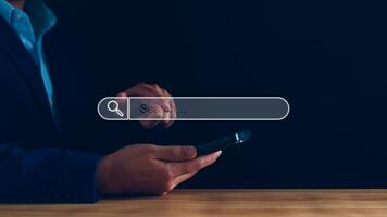 Data Search Technology Search Engine Optimization. Business people are searching for information in digital databases, search jobs, apply online jobs, manage big data bases, business information. photo
