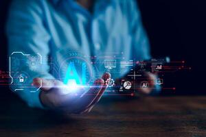 Development of artificial intelligence, AI. business people experience brain function, artificial intelligence algorithms, new generation of connected and innovative technologies, machine learning. photo
