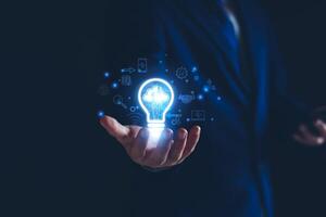 Businessman using cloud technology connect business data. Cloud computing concept idea show on hand. Internet Cloud technology. Digital Data storage. Network and internet service for business concept. photo