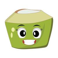 Coconut mascot, Summer Design Illustration of Happy Coconut Mascot Character with straw, lemon slice and small umbrella, while another gives thumbs up vector