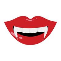 Vampire mouth with fangs and teeth icon illustration. Cartoon open red lips woman with long pointed teeth expression emotion, suitable for halloween design theme vector