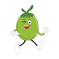 Cute coconut mascot cartoon posing, Illustration Happy Coconut Character Summer Design with a straw, a slice of lemon and a small umbrella, while others gave a thumbs up vector