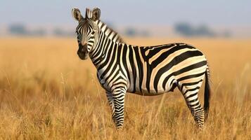 A zebra stands majestically in a field of tall grass, photo