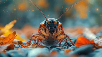 A close-up image of a large red and black insect, possibly a beetle, photo