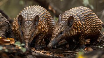An image featuring two armadillos, each with a different number of spikes on their back. photo