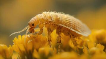 a close-up photo of a bee feeding on a flower. The bee appears to be enjoying its nectar.