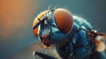 Close-up of a flying insect, likely an ant or bee, with detailed view and enlarged parts. photo