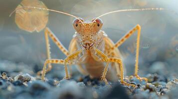 Close-up of a cockroach looking at the camera, with soft focus background. photo