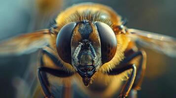 A close-up image of a bee with detailed eyes and antenna. photo