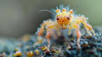 Brightly colored insect with sharp features and antennae, likely ready to hunt. photo