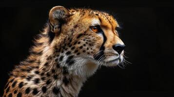 Cheetah looking directly at the camera, its gaze intense and focused. photo