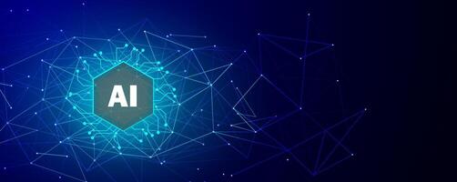Artificial intelligence blue background technology. Logo machine learning concept bg. Abstract circuit board AI. illustration vector