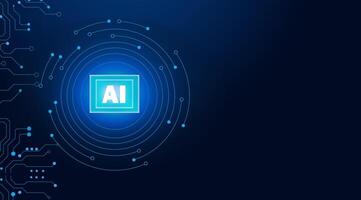 Machine learning concept. Artificial intelligence blue background. Abstract circuit board AI. illustration vector