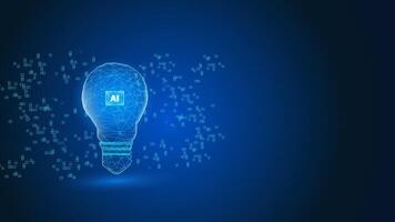 AI innovation concept. Abstract lamp and Artificial Intelligence logo digital transformation using machine learning. technology blue background vector