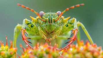 Colorful, multicolored bug with distinctive coloration. photo