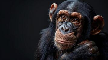 A curious, expressive monkey with a contemplative expression looks into the distance. photo