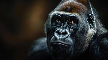 A happy gorilla looking into the camera with a content smile, photo