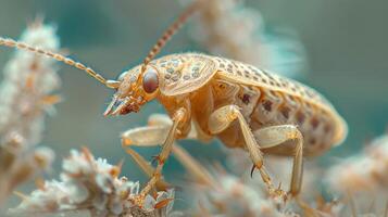 A ladybug in focus, with its antennae fully extended. photo