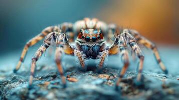 Close-up of a spider with intricate patterns and details on its body. photo