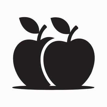 Black silhouette of two apples with leaves, representing simplicity and elegance in design vector