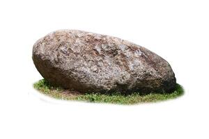 Large Natural Rock on Grass Isolated on White Background for Design and Landscaping Projects photo