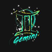 Grunge label with icon of zodiac sign Gemini vector
