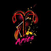 Label with icon of zodiac sign Aries, paint smudge vector