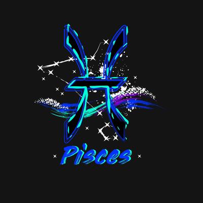 Grunge label with icon of zodiac sign Pisces