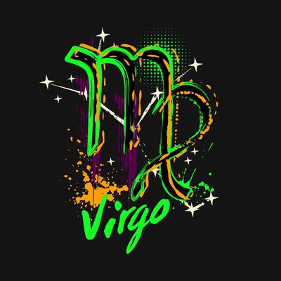 Grunge label with icon of zodiac sign Virgo
