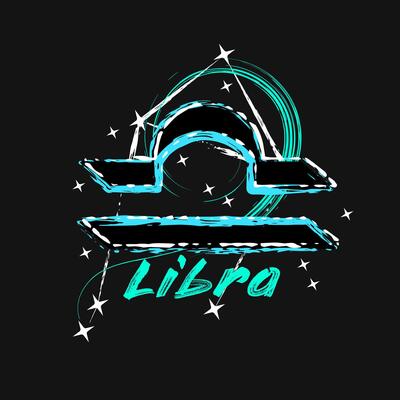 Grunge label with icon of zodiac sign Libra