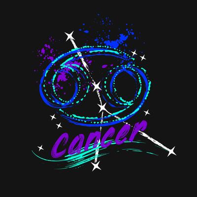 Grunge label with icon of zodiac sign Cancer