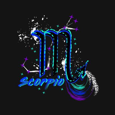 Grunge label with icon of zodiac sign Scorpio