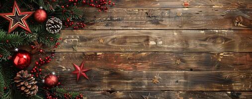 Rustic Christmas Decoration with Wood Background for Holiday Poster Design photo