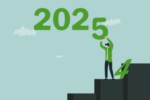 Happy new year 2025 hope for business success, new year resolution or opportunity, motivation and work enjoyment concept vector