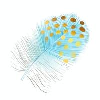 Blue feather illustrations. Soft and downy feather of bird. Hand drawn element for packaging, label, logo, icon design. Symbol of lightness. Isolated on white. vector