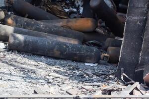 Fire breakout at childcare hospital at mid night when oxygen cylinder blasts in East Delhi, India, Fire at hospital where entire hospital destroyed photo